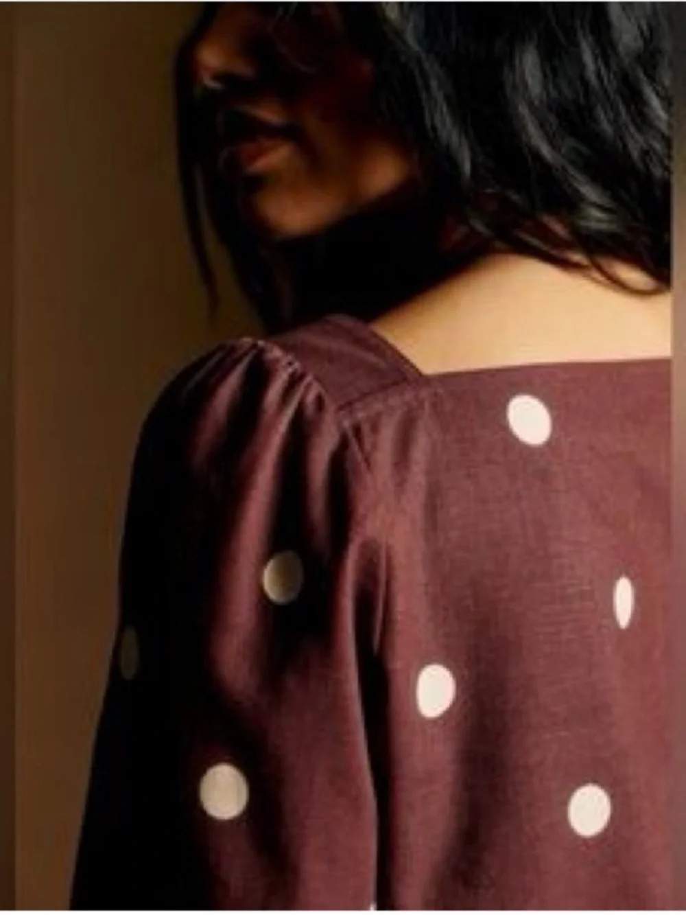 SÉZANE Lorenza Brown Polka Dot Cotton-Linen Top Size 40 US 8 - Picture 3 of 7